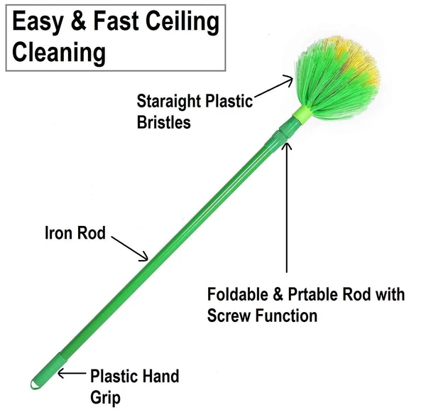 Homeoculture HomeoCulture COB Broom [6 ft, Pack of ] Broom with Long Stainless Steel Rod and Extendable Cobweb Cleaner Stick Handle Brush Use in Fan, Ceiling, and Roof Home Cleaning - Multicolor - 0.5